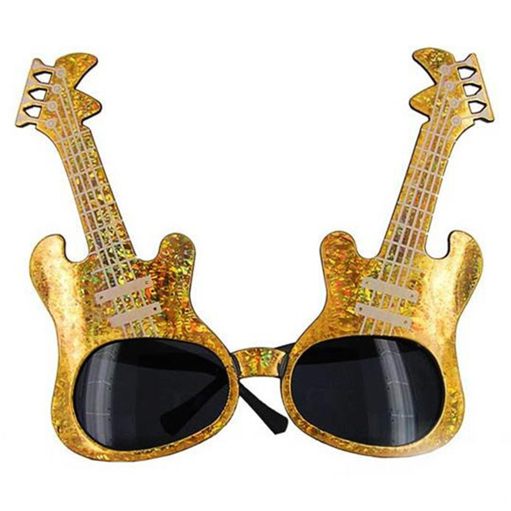 Altın Renk Rockn Roll Gitar Şekilli Parti Gözlüğü 15x15 cm (5563)