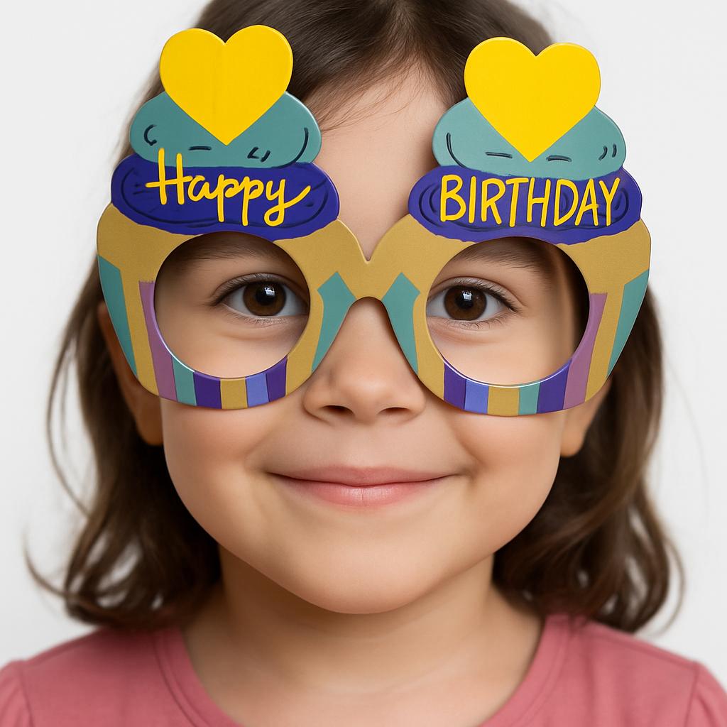 Cupcake Temalı Doğum Günü Renkli Karton Happy Birthday Gözlüğü 6 Adet (5563)