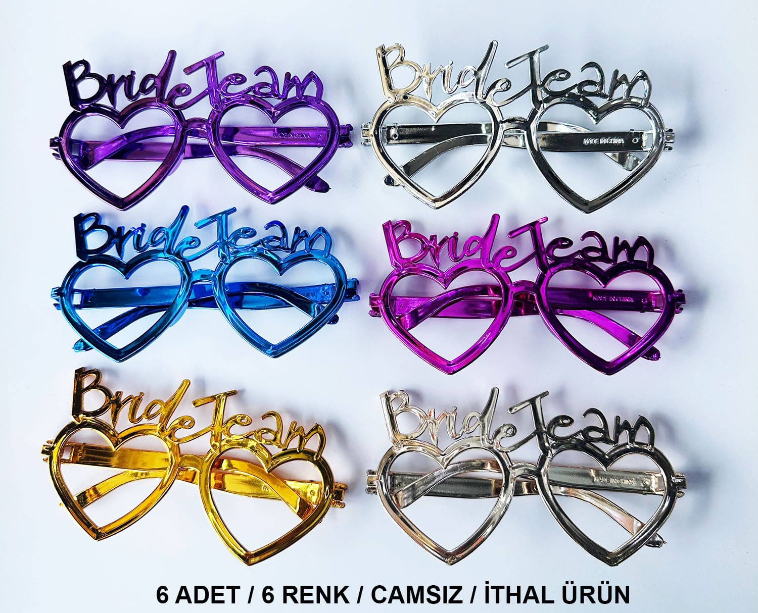 Kalpli Bride Team Gözlük Seti 6 Renk - Kına &amp;amp;amp; Düğün Partileri İçin (5563)