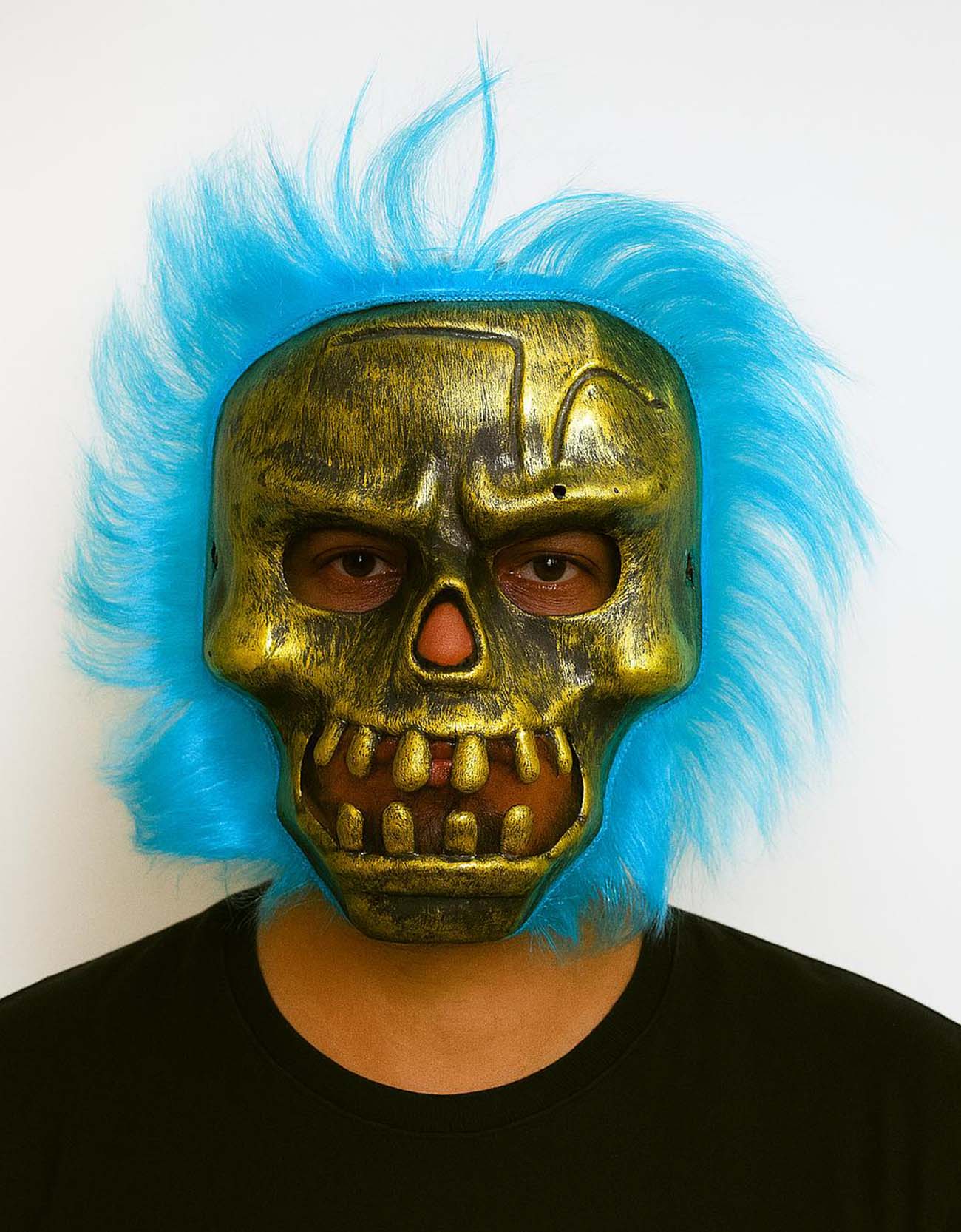 Wild Skull - Bakır Kafatası Turkuaz Saçlı İskelet Maske (5563)