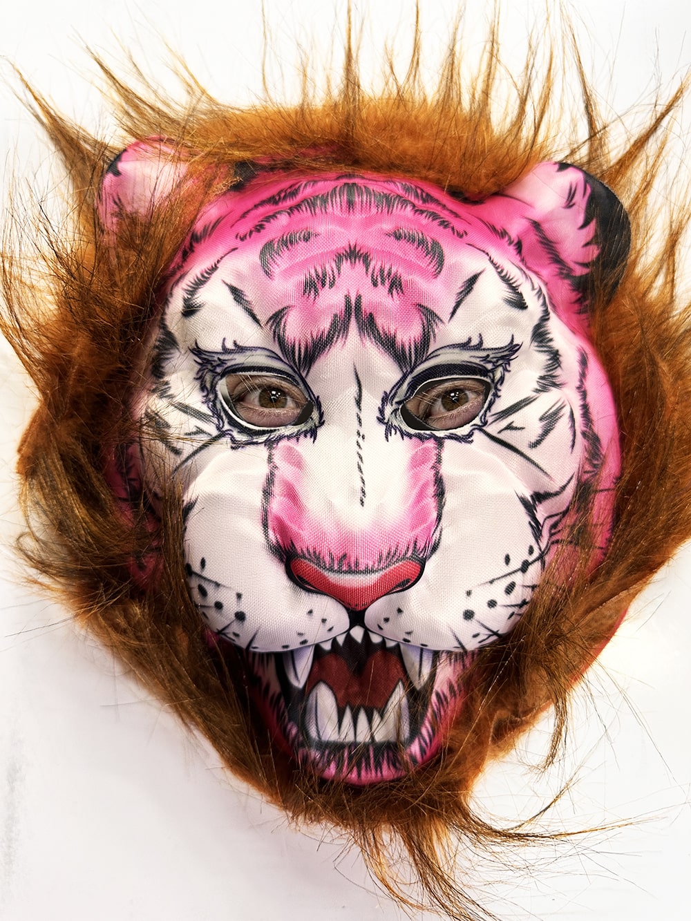 Kahverengi Saçlı Pembe Yüz Kurt Maske Kaplan Maske Mega Peluş 26 No (5563)