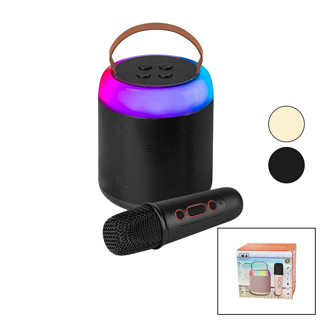 YUVARLAK KARAOKE MİKROFONLUBLUETOOTH WİRELESS HOPARLÖR - SPEAKER USB ŞARJLI - IŞIKLI (5563)