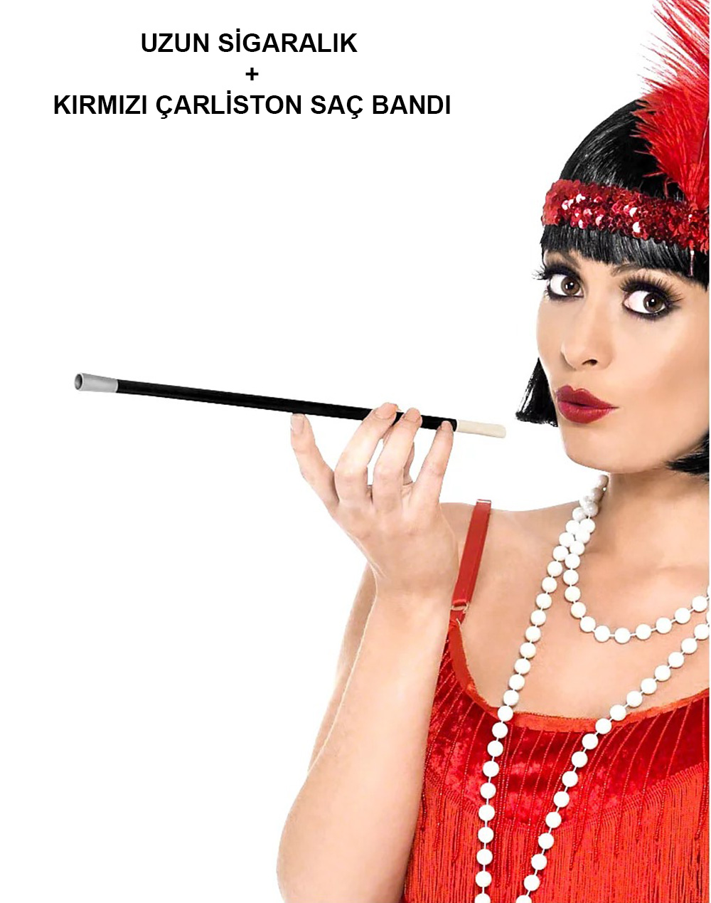 1920er-1990er Jahre Gatsby Damen-Accessoire-Set – Rotes Charleston Haarband und Zigarettenspitze (5563)