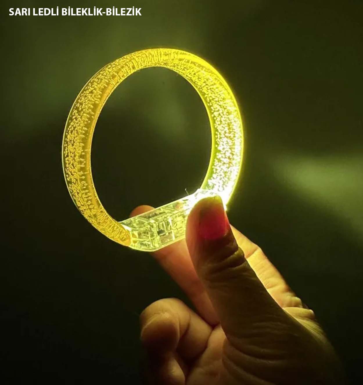 Sarı Led Işıklı Baskı Yapılabilen Pilli Bileklik Bilezik 1,5 cm Genişlik (5563)