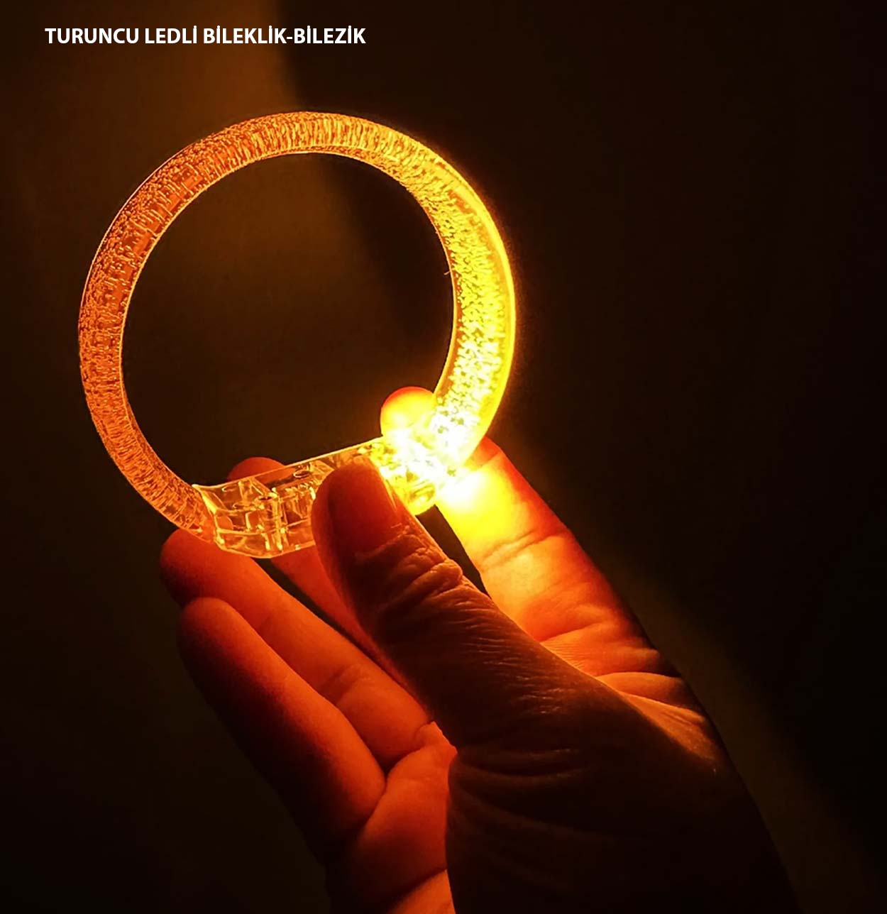 Orange LED Armband mit Druck, batteriebetrieben, 1,5 cm Breite (5563)