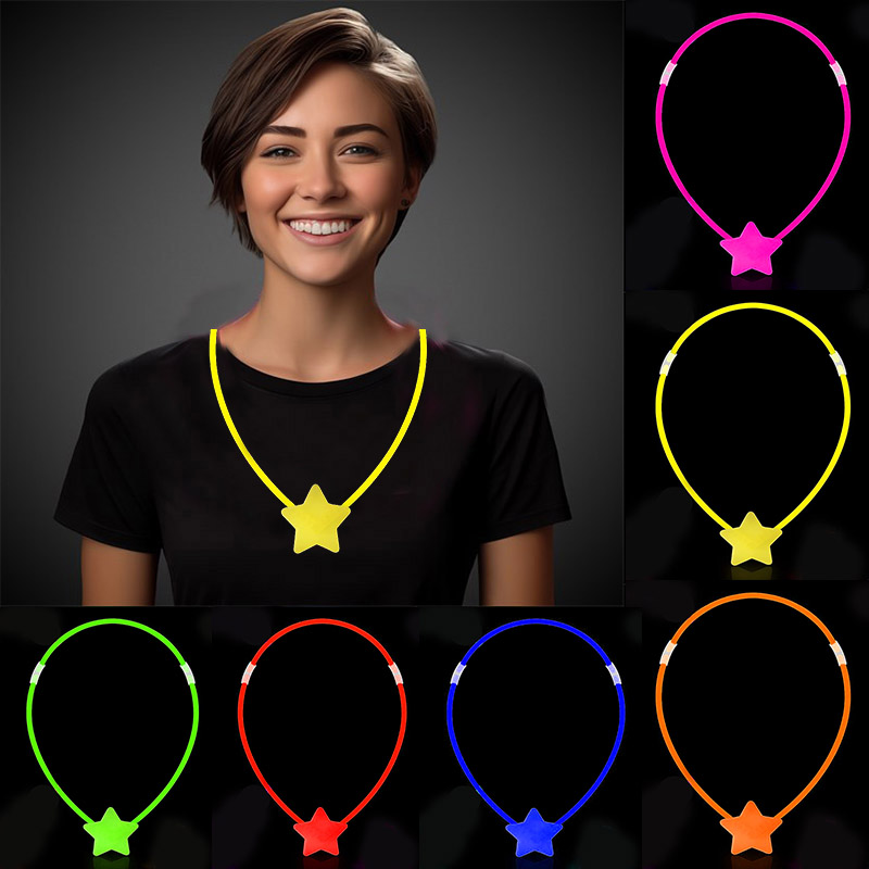 Glow Stick Yıldız Kolye - Glow Kolye - Glow Stick Partisi Yıldız Kolye 6 Adet (5563)