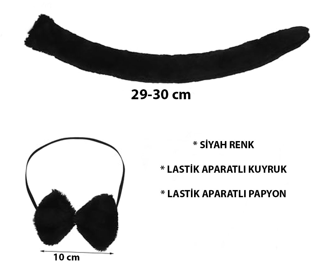 Plüsch Schwarz Schwanz und Fliege für Erwachsene & Kinder (5563)