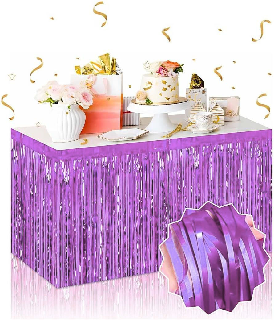 Selbstklebender lila metallisierter Tischrock mit Fransen – 75 x 275 cm