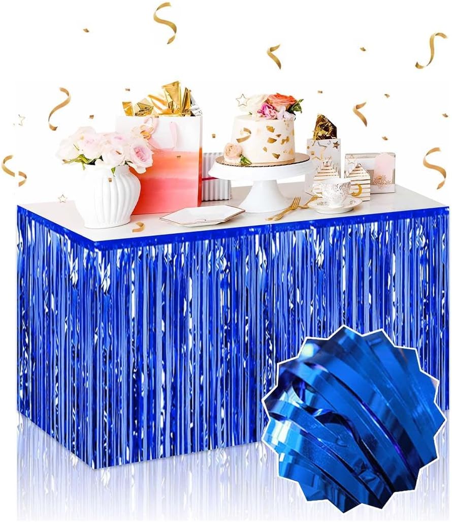 Selbstklebender blauer Metallic-Quasten-Tischrock – 75 x 275 cm Partydeko (5563)