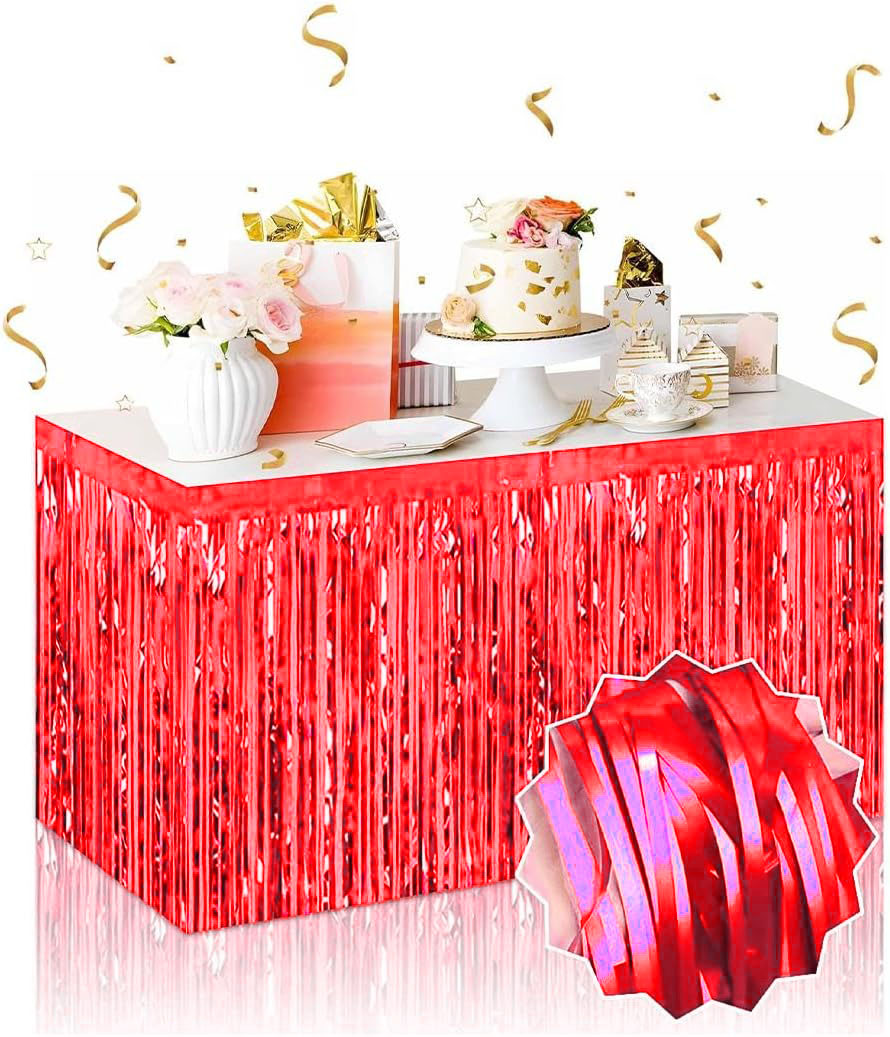 Selbstklebende rote metallisierte Quasten-Tischröcke – 75 x 275 cm Partydeko