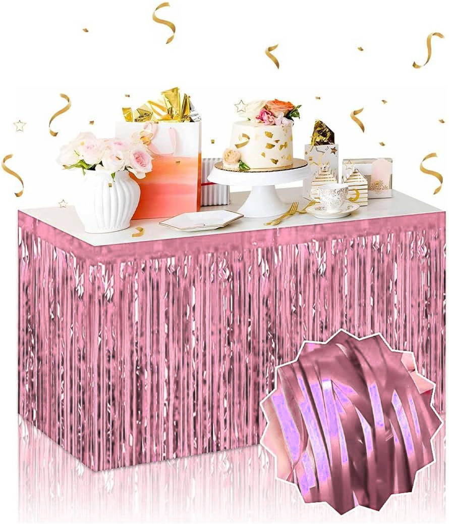 Kendinden Yapışkanlı Rose Gold Metalize Püsküllü Masa Eteği – 75 x 275 cm Parti Süslemesi (5563)