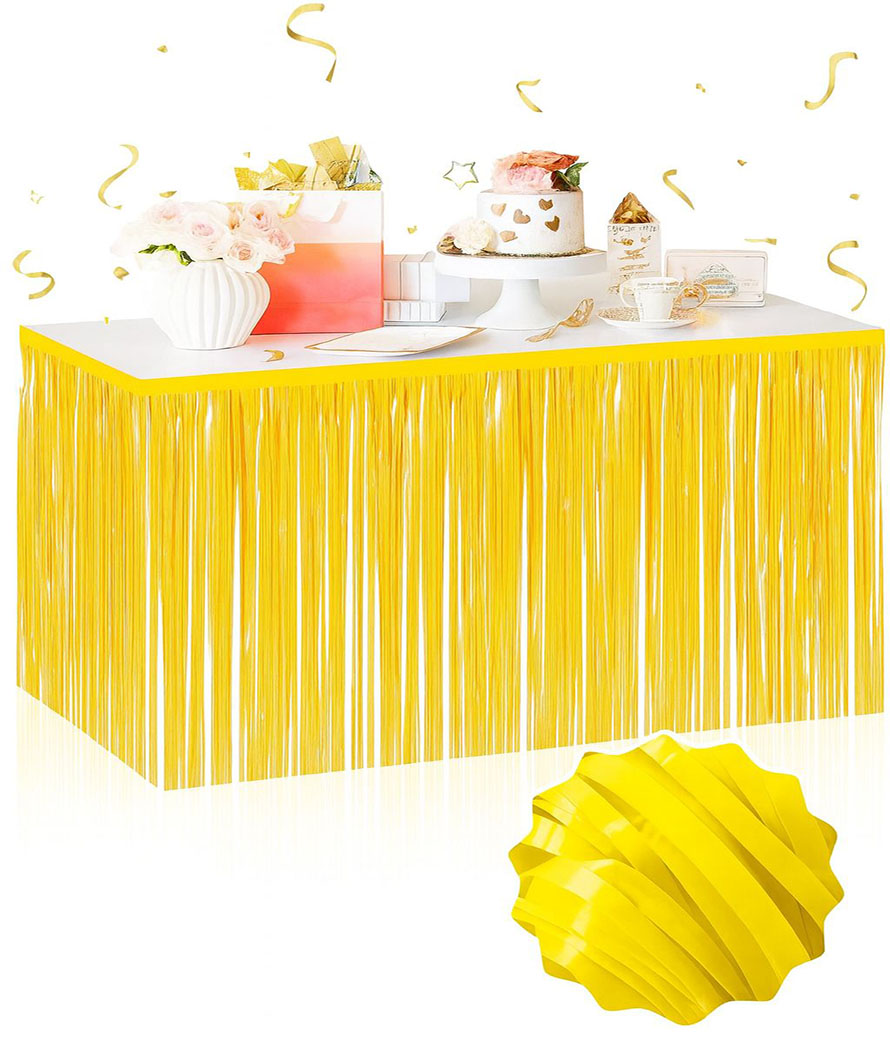 Kendinden Yapışkanlı Makaron Sarı Püsküllü Masa Eteği – 75 x 275 cm Parti Süslemesi (5563)