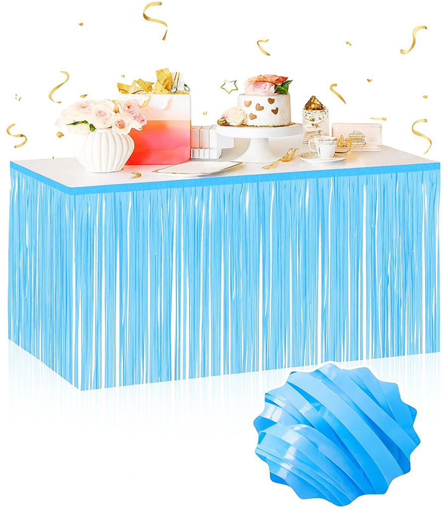 Selbstklebende Makaron-Blau Quasten Tischrock – 75 x 275 cm Partydeko (5563)