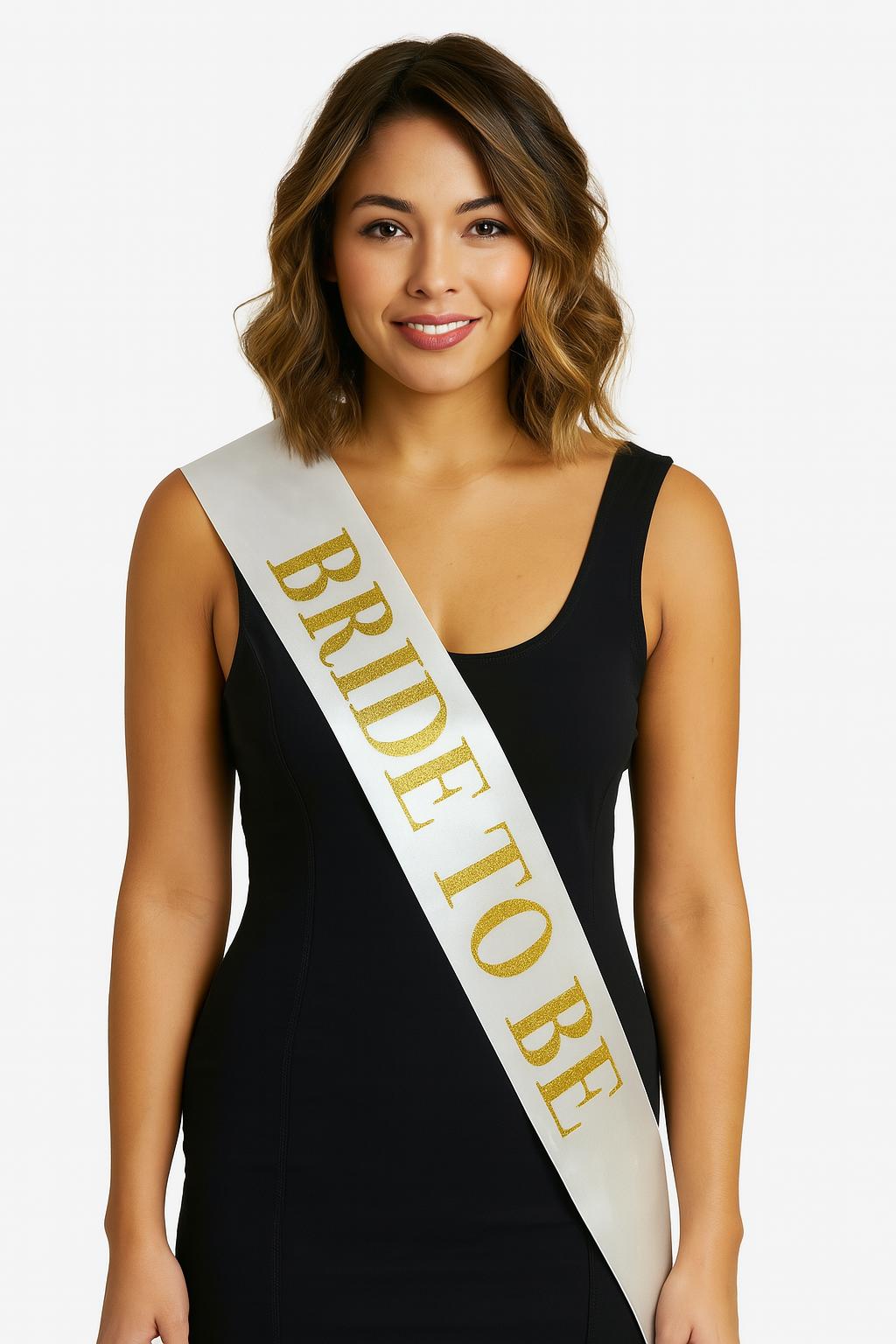 Weiß Satin Bride To Be Schärpe mit goldenem Text, 10 cm Breite