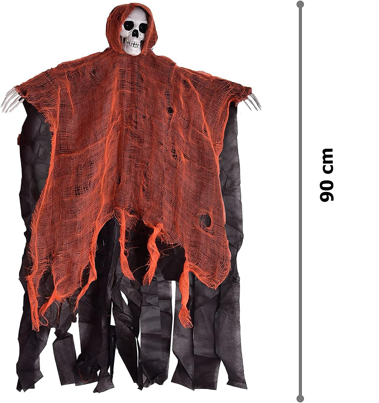 Led Işıklı Kahkaha Atan Sesli Sensörlü Ürpertici Kuru Kafa Korku Hayalet Saçaklı Dekor 90x50 cm (5563)