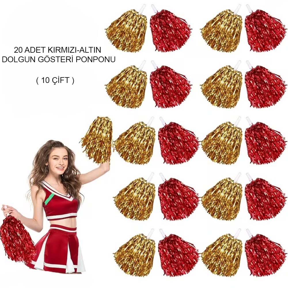 Rote Gold Metallic Gefüllte Show Pompons 20er Set (10 Paar) (5563)