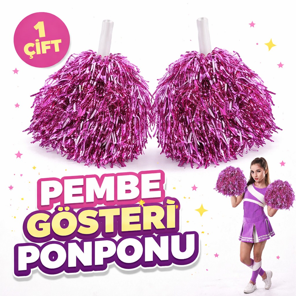 1 Çift ( 2 Adet ) Pembe Renk 23 Nisan 19 Mayıs 29 Ekim Okul Gösteri Ponponları Ekstra Dolgun (5563)