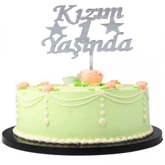 Meine Tochter 1 Jahr Plexiglas Tortenaufsatz Silber (5563)