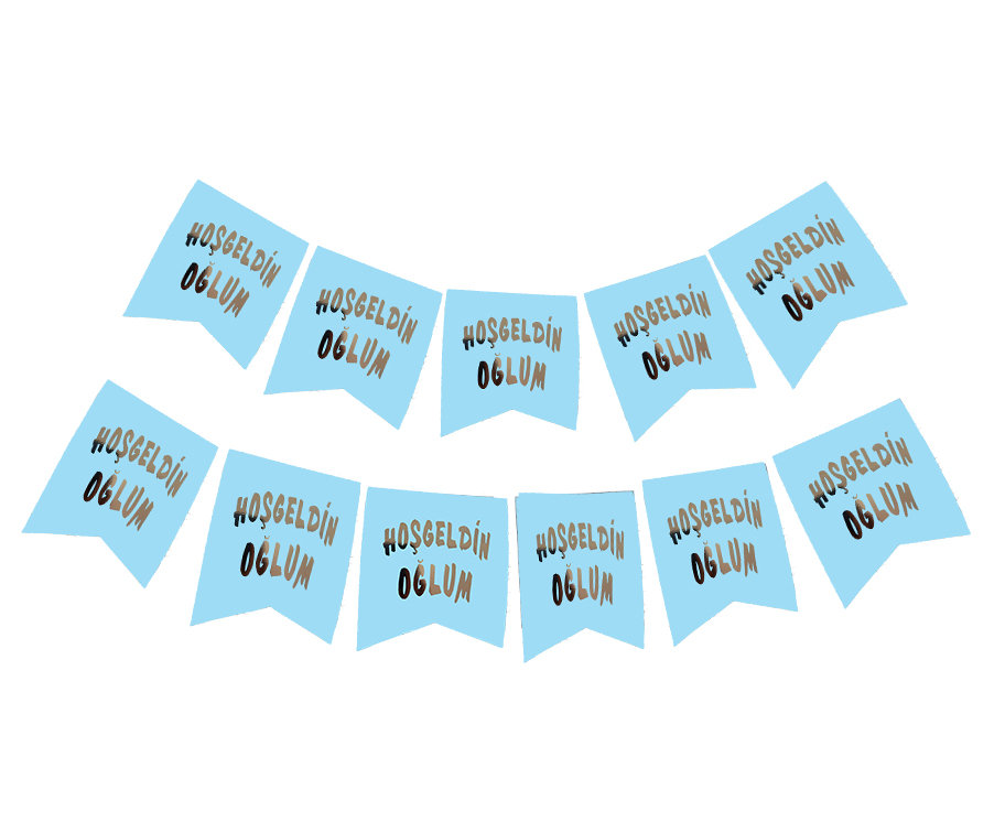 Hoşgeldin Oğlum Yazılı Mavi Üzeri Gümüş Yeni Doğan Bebek Doğum Süsü Afiş Bayrak Flama 2.2 Metre (5563)