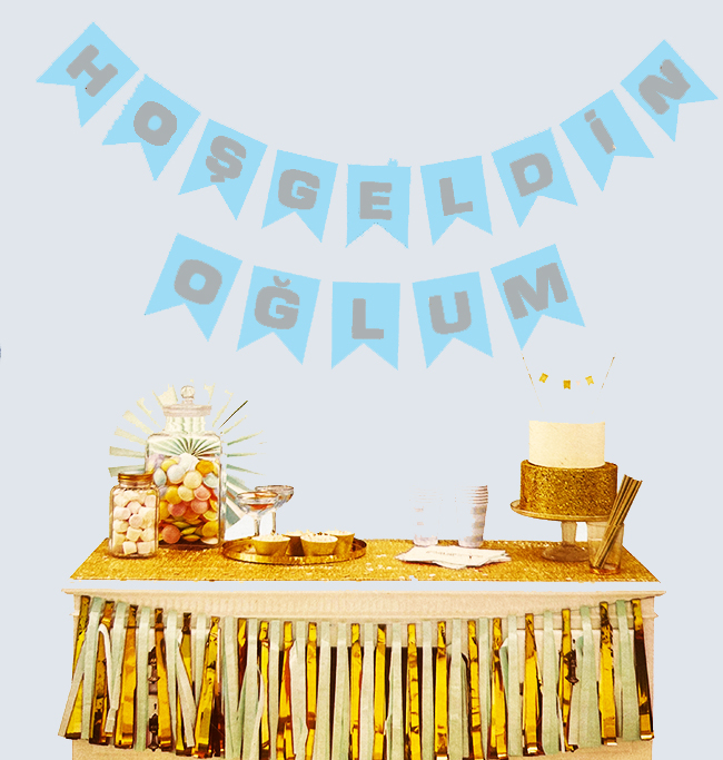 Willkommen Mein Sohn Blau Silber Neugeborenen Baby Geburt Deko Banner Wimpel 2,2m