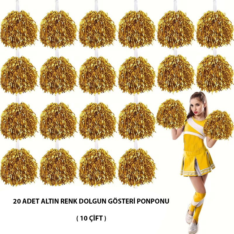 10 Çift ( 20 Adet ) Altın Renk 23 Nisan 19 Mayıs 29 Ekim Okul Gösteri Ponponları (5563)
