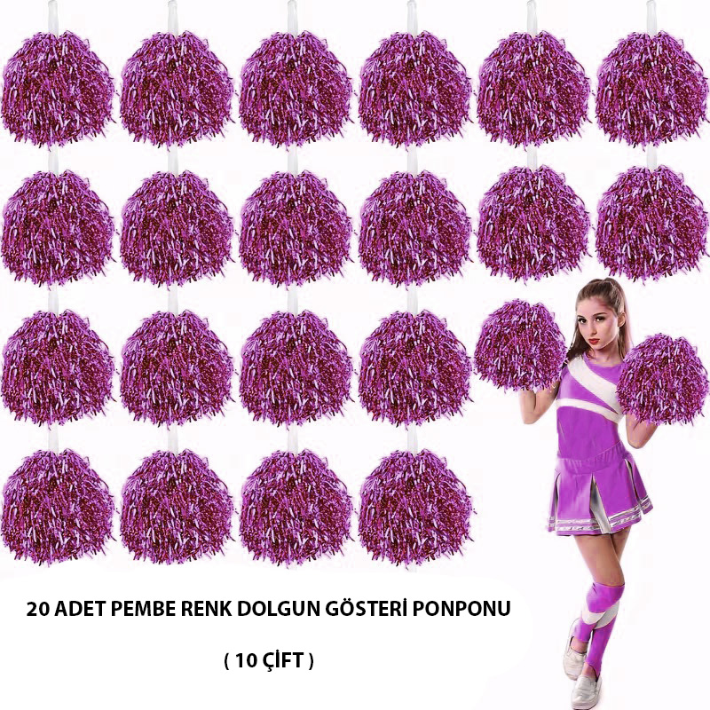 10 Çift ( 20 Adet ) Pembe Renk 23 Nisan 19 Mayıs 29 Ekim Okul Gösteri Ponponları (5563)