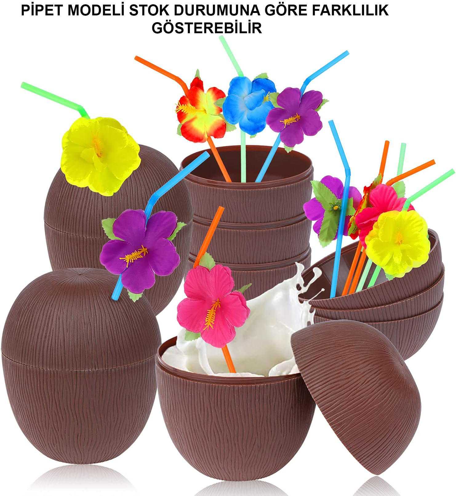 Hindistan Cevizi Hawaii Luau Aloha Pipetli İçecek Kabı Bardak 10x13 cm 1 Adet (5563)