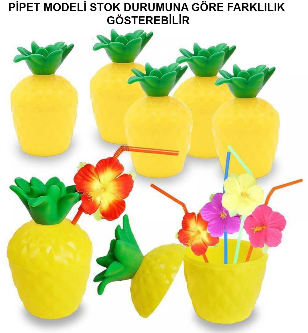 Ananas Hawaii Luau Aloha Pipetli İçecek Kabı Bardak 10x13 cm 1 Adet (5563)