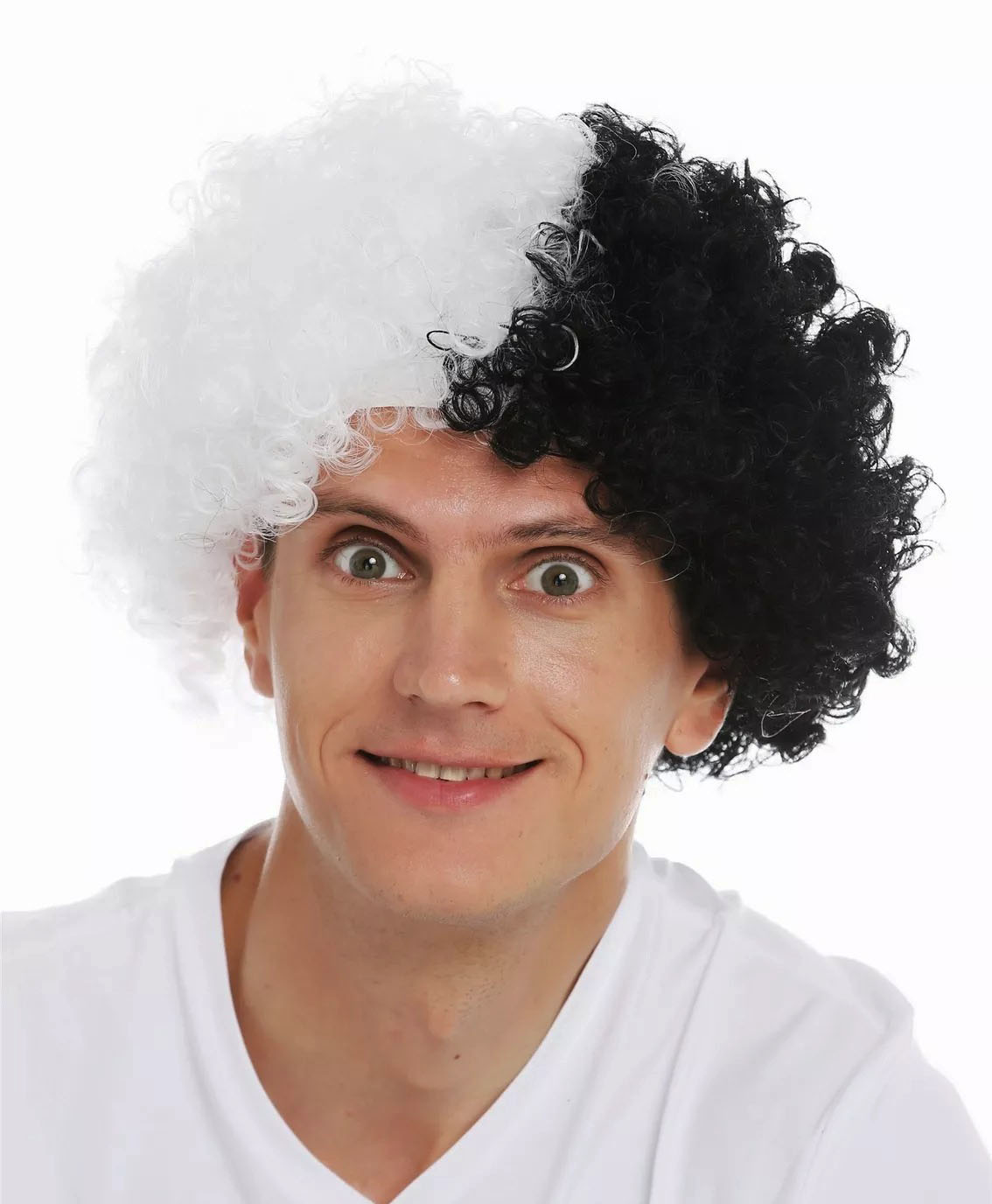 Schwarz-Weiße lockige Afro-Bonus-Perücke Fan-Haarbonus (5563)