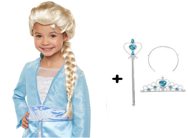 Örgülü Karlar Ülkesi Frozen Elsa Peruğu Tacı ve Sopası Çocuk Boy (5563)