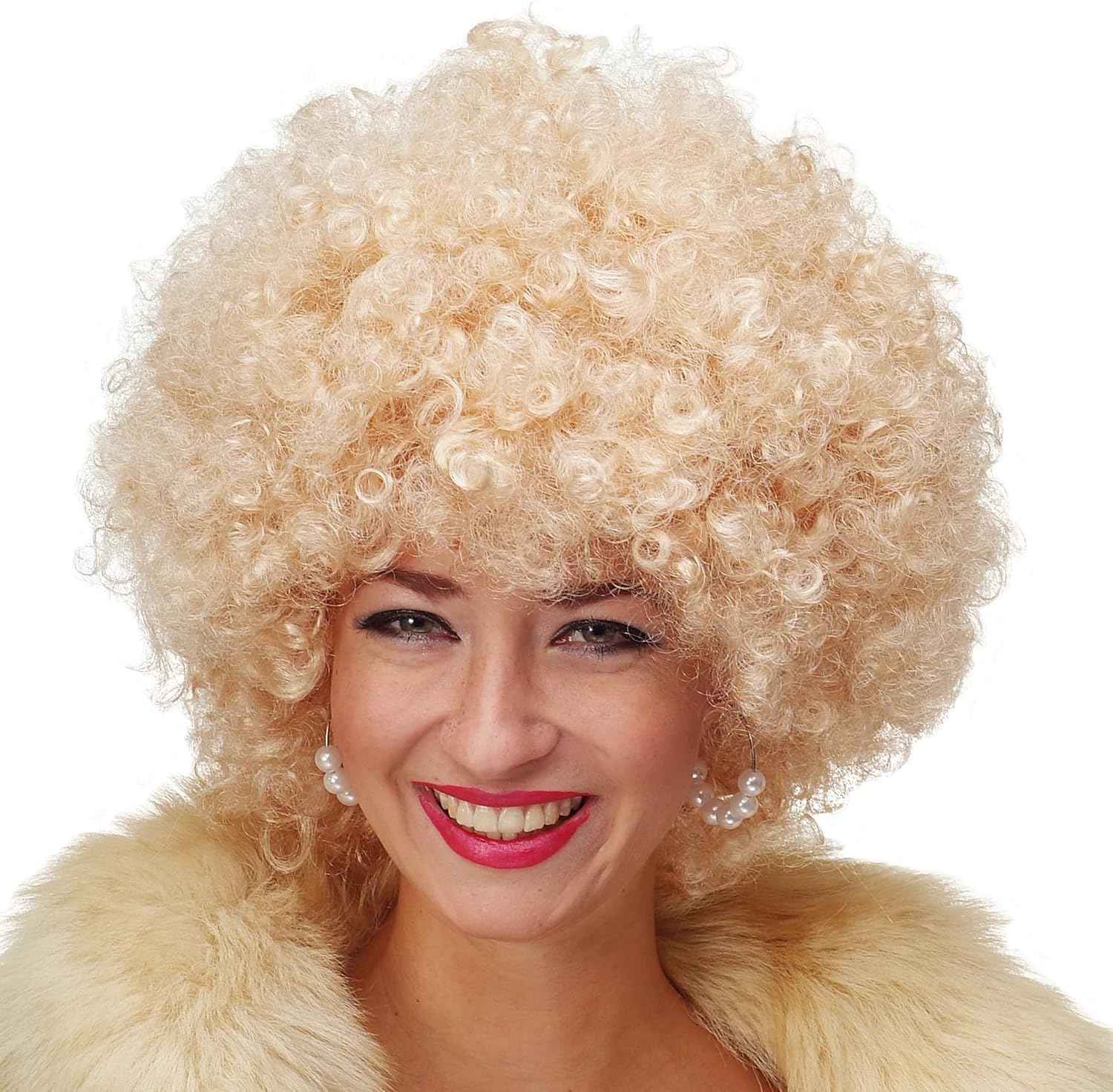 Goldfarben lockige Afro-Bonus-Perücke Partyhaar Platin Gold (5563)