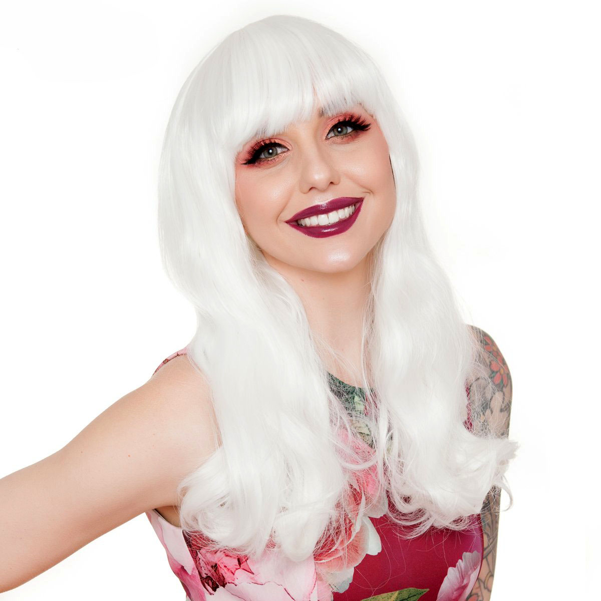 Beyaz Renk Kahküllü Dalgalı Uzun Parti Peruğu (5563)