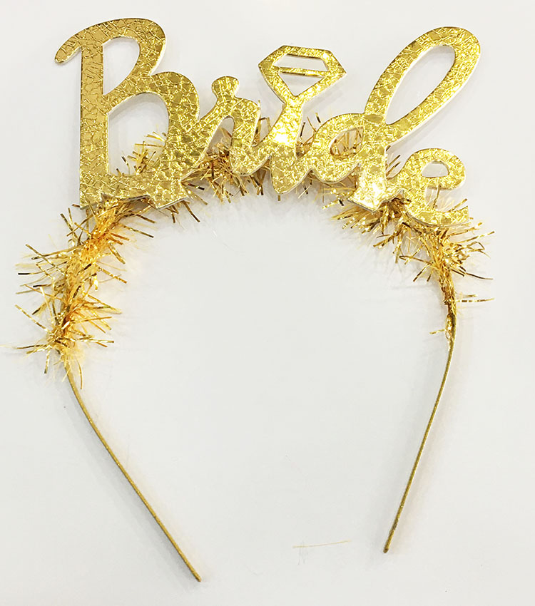 Altın Renk Bekarlığa Veda İtalik Yazı Alyanslı Bride Taç (5563)