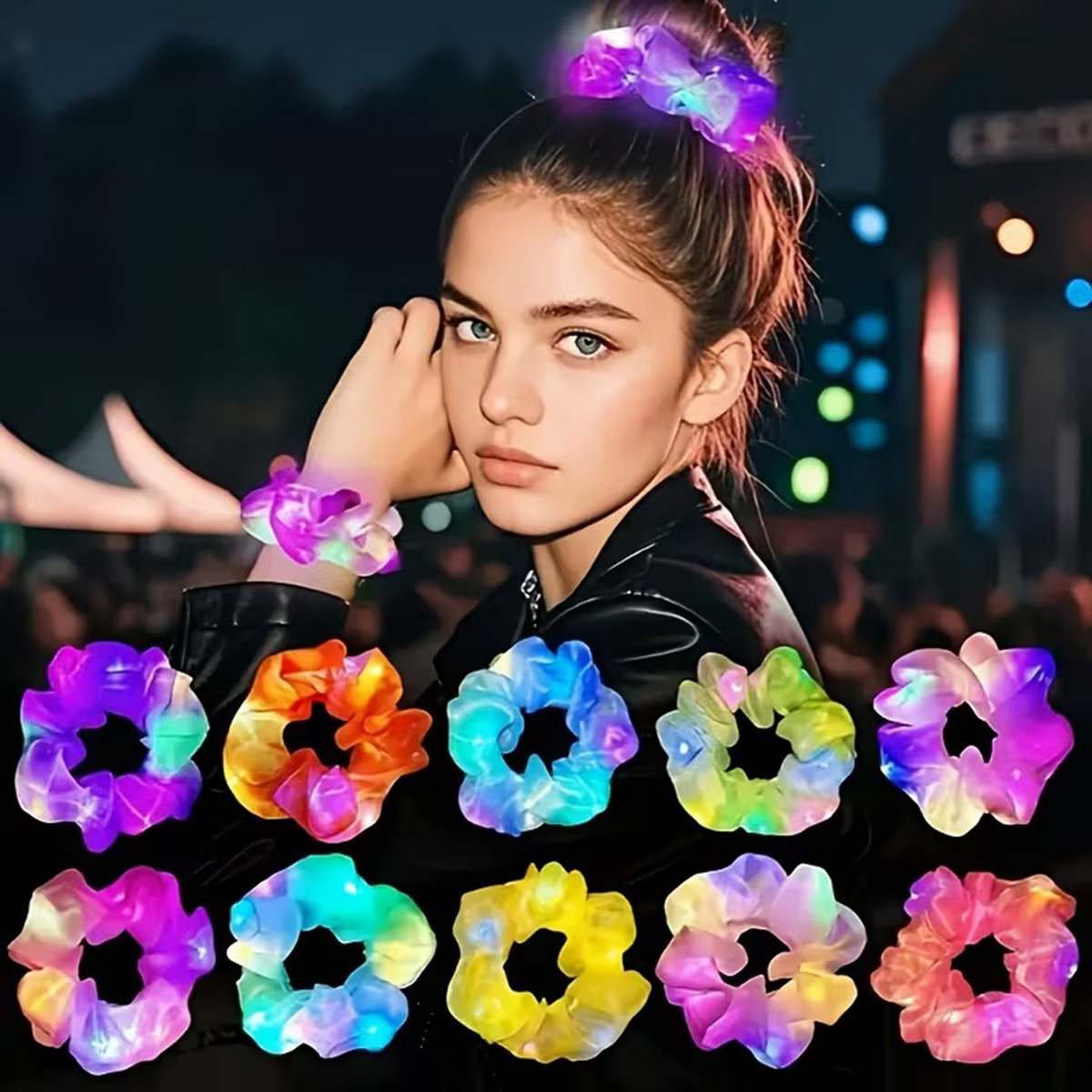 Soft Mavi Renk Led Işıklı Lastikli Saç Tokası - 3 Modlu Festival - Parti Saç Tokası (5563)