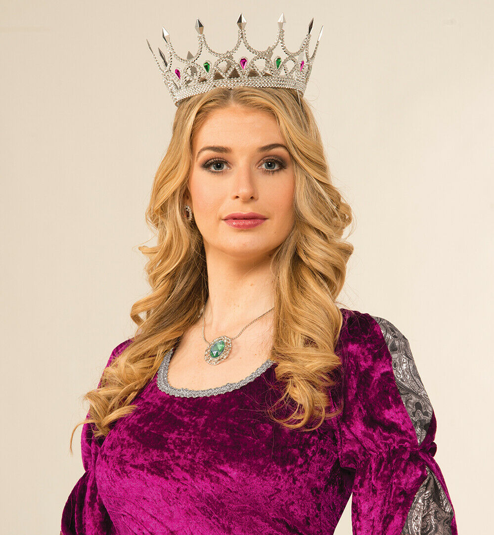 Steinbesetzter Renaissance-Kostüm Königliche Mittelalter Silber Königin Prinzessin Krone (5563)
