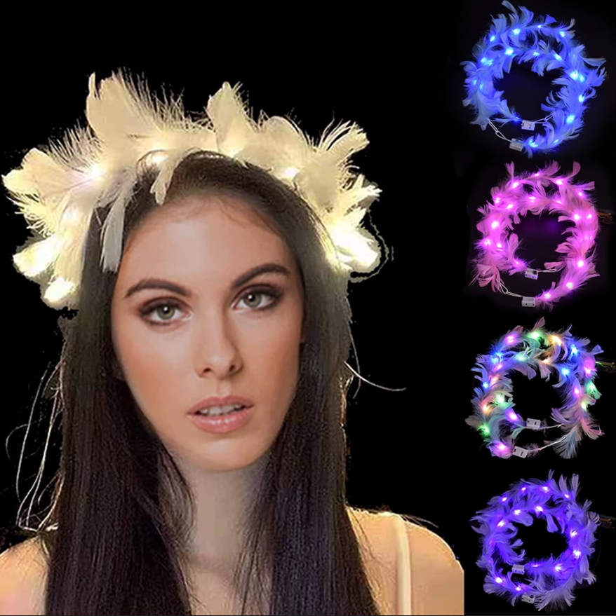 Led Işıklı Rengarenk Yanan 3 Fonksiyonlu Otrişli Parti Tacı Beyaz Renk 12x12 cm (5563)