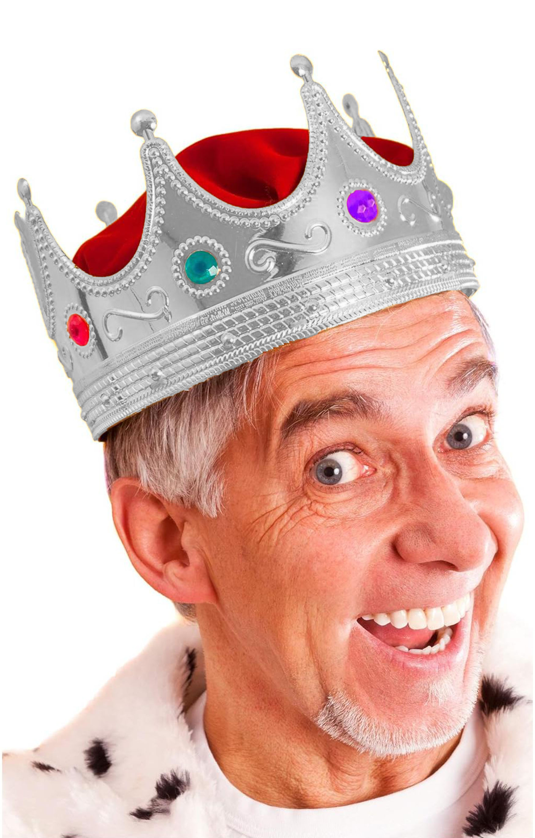 Gümüş Renk Yetişkin Çocuk Uyumlu Kral Tacı Kraliyet Tacı 60 cm (5563)