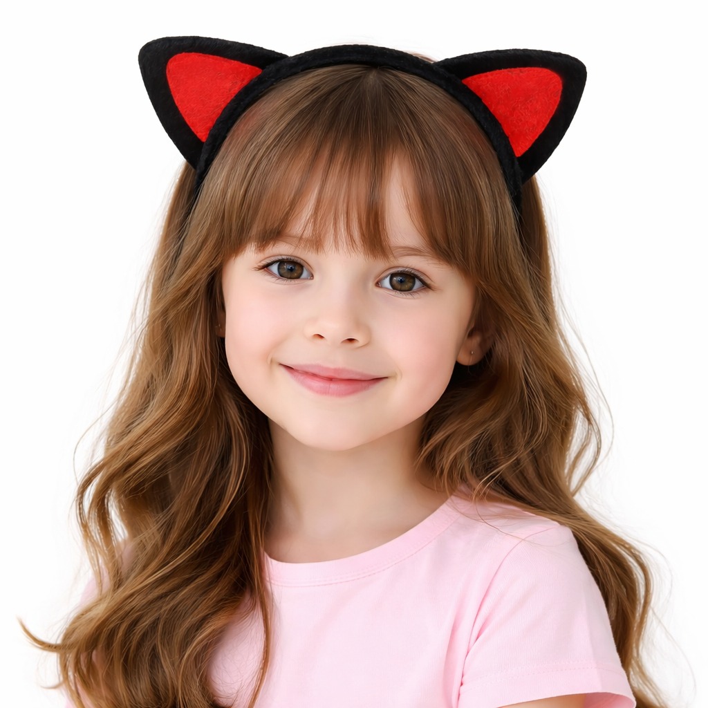 Plüsch-Katzenohren-Krone Rot Schwarz – Kinder Party & Kostüm Krone (5563)