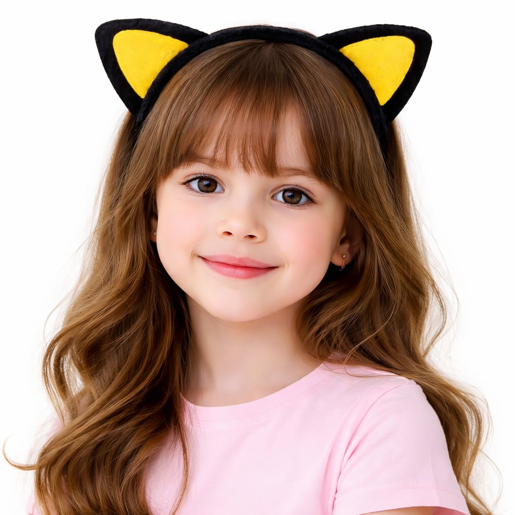 Peluş Kedi Kulak Taç Sarı Siyah – Çocuk Parti &amp;amp;amp; Kostüm Tacı (5563)