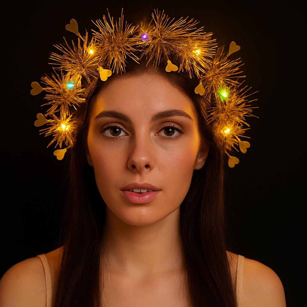 Herzförmige Quasten Nachtglanz 3-Modi LED Leuchttiara Gold (5563)
