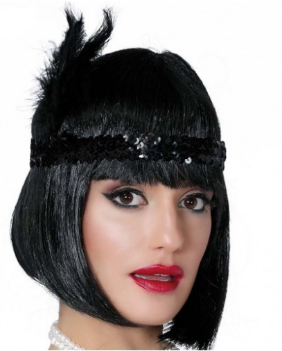 Schwarzes Charleston Haarband mit Federn Stirnband (5563)