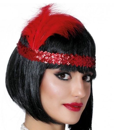 Kırmızı Renk Tüylü Çarliston Saç Bandı Kafa Bandı (5563)