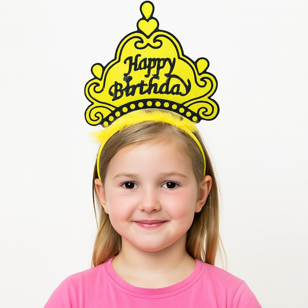 Sarı Happy Birthday Prenses Tacı – Doğum Günü Taç Aksesuarı (5563)