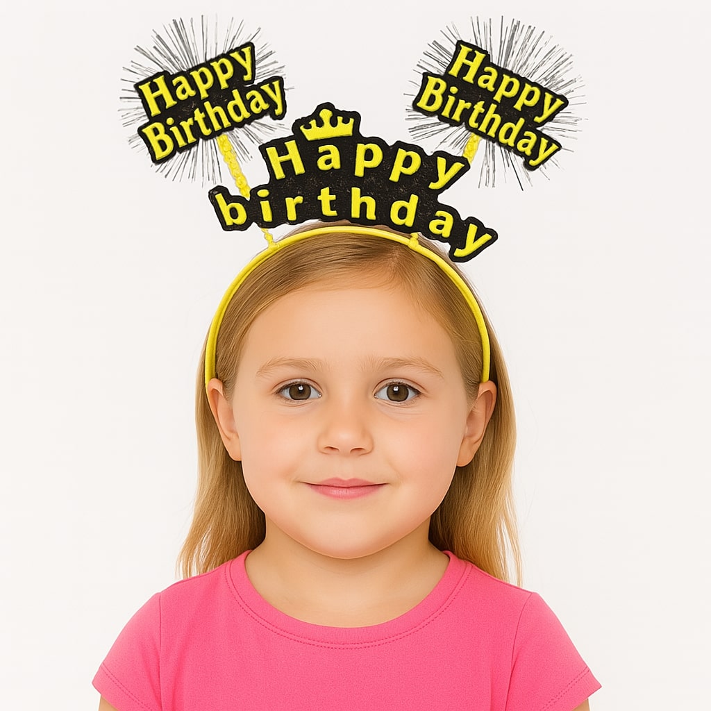 Gelbe Geburtstagskrone – Glitzernde Happy Birthday Partykrone (5563)