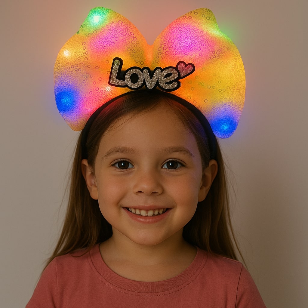 LED Işıklı Love Yazılı Sarı Fiyonk Taç – Kız Çocuk Parti Tacı (5563)