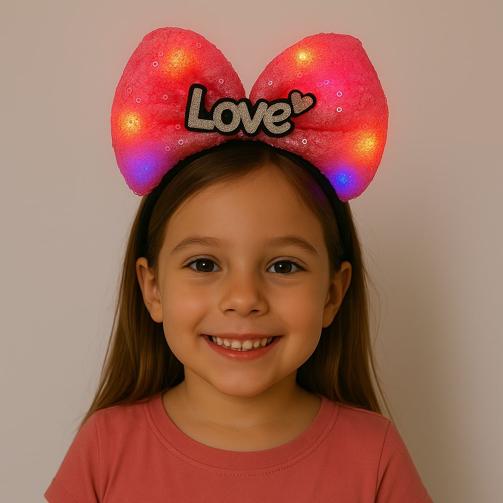 LED Işıklı Love Yazılı Fuşya Fiyonk Taç – Kız Çocuk Parti Tacı (5563)