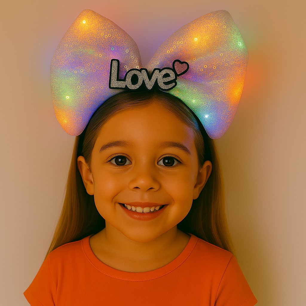 LED-Licht Love Schleife Krone Rosa – Mädchen Party Krone (5563)