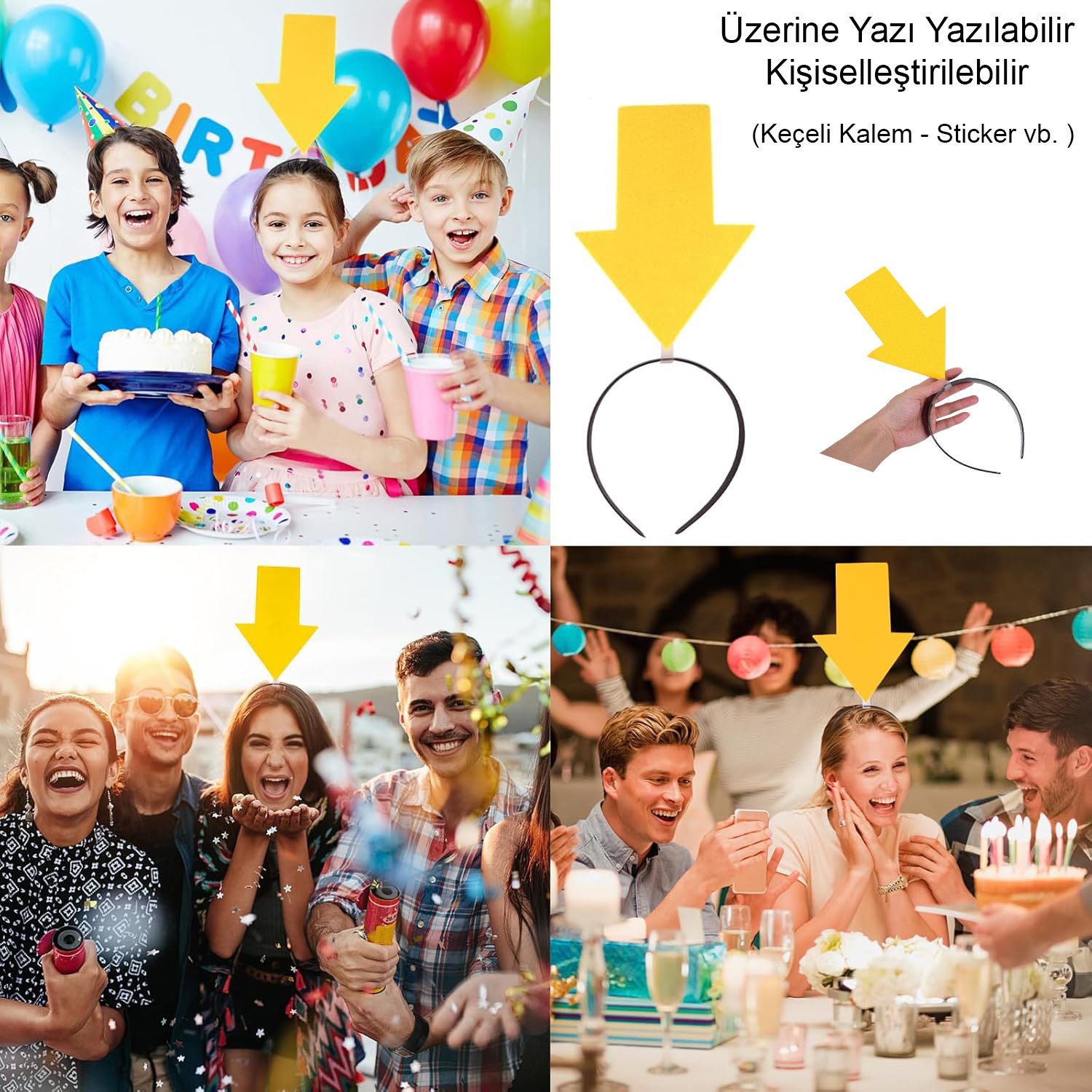 Personalisierbare Pfeil-Krone – Beschreibbare Party-Krone Gelb (5563)