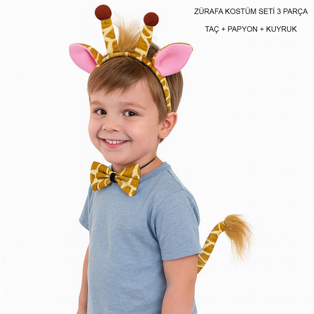 Zürafa Kosümü Aksesuar Seti 3 lü - Taç Papyon Kuyruk (5563)