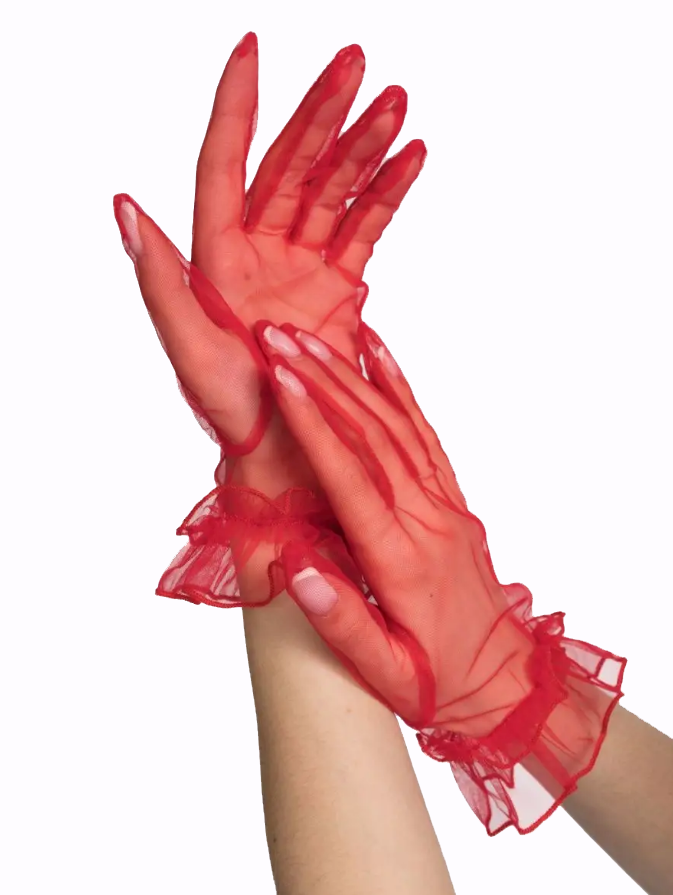 Kurze rote Tüll-Handschuhe mit Spitze für Erwachsene (5563)